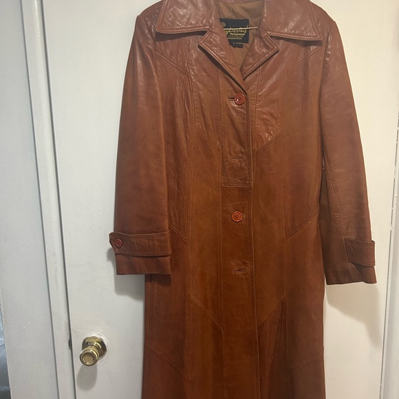 Vintage Brown Leather Trech Coat size 8 - Picture 4 of 5